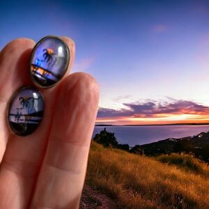 Morpho Butterfly Vintage Scenic Sunset Earrings